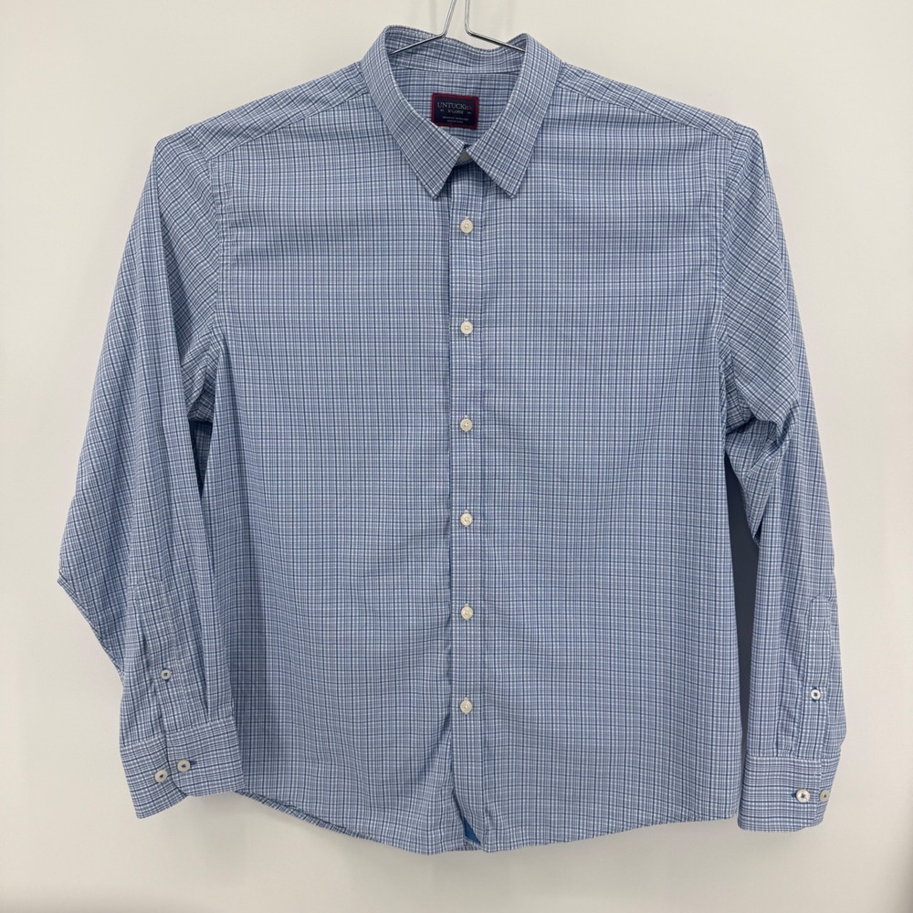 UNTUCKit Button Down Mens XL Blue Plaid Nylon Spandex Pascal Stretch Shirt